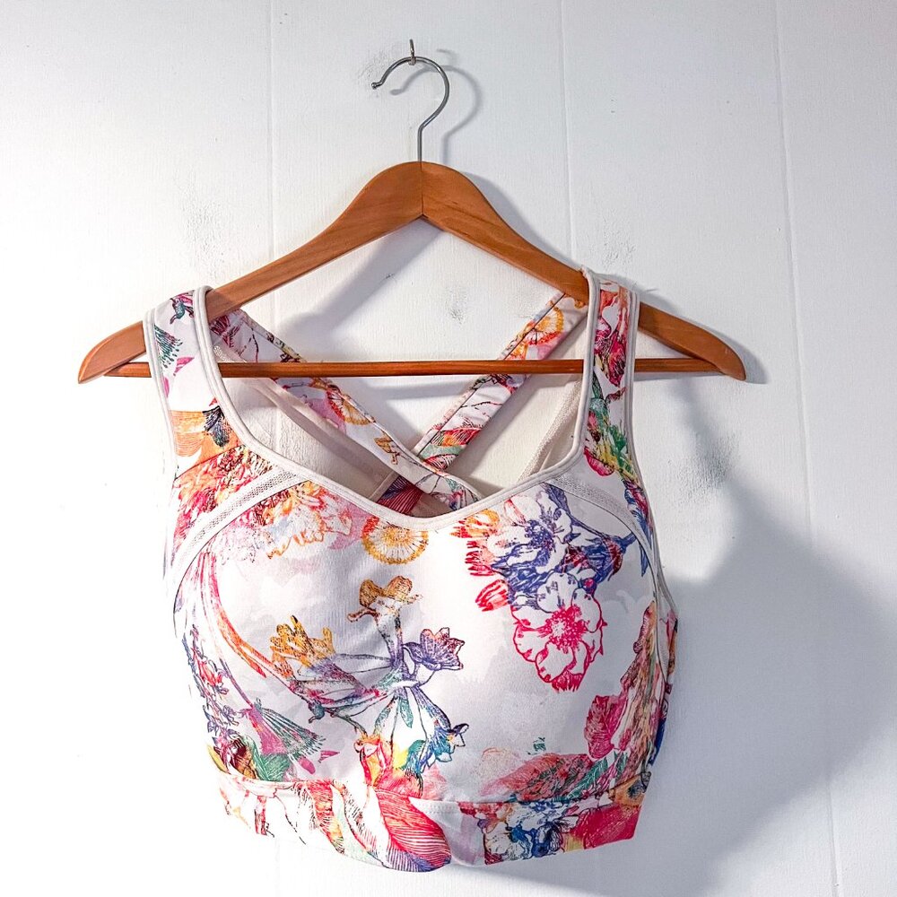 RBX Floral High Impact Strappy Criss-Cross Racerback sports bra, size 1x